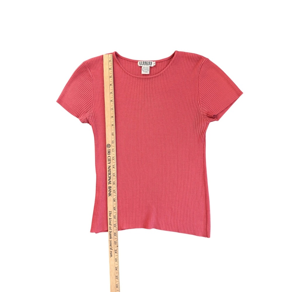 Vintage Georgiou Studio Ribbed Knit baby doll Top Womens Large Coral Pink 90s - Picture 3 of 5
